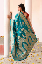 Thumbnail for Joban Fashion Teal Green Banarasi Soft Pure Handloom Banarasi Silk Saree