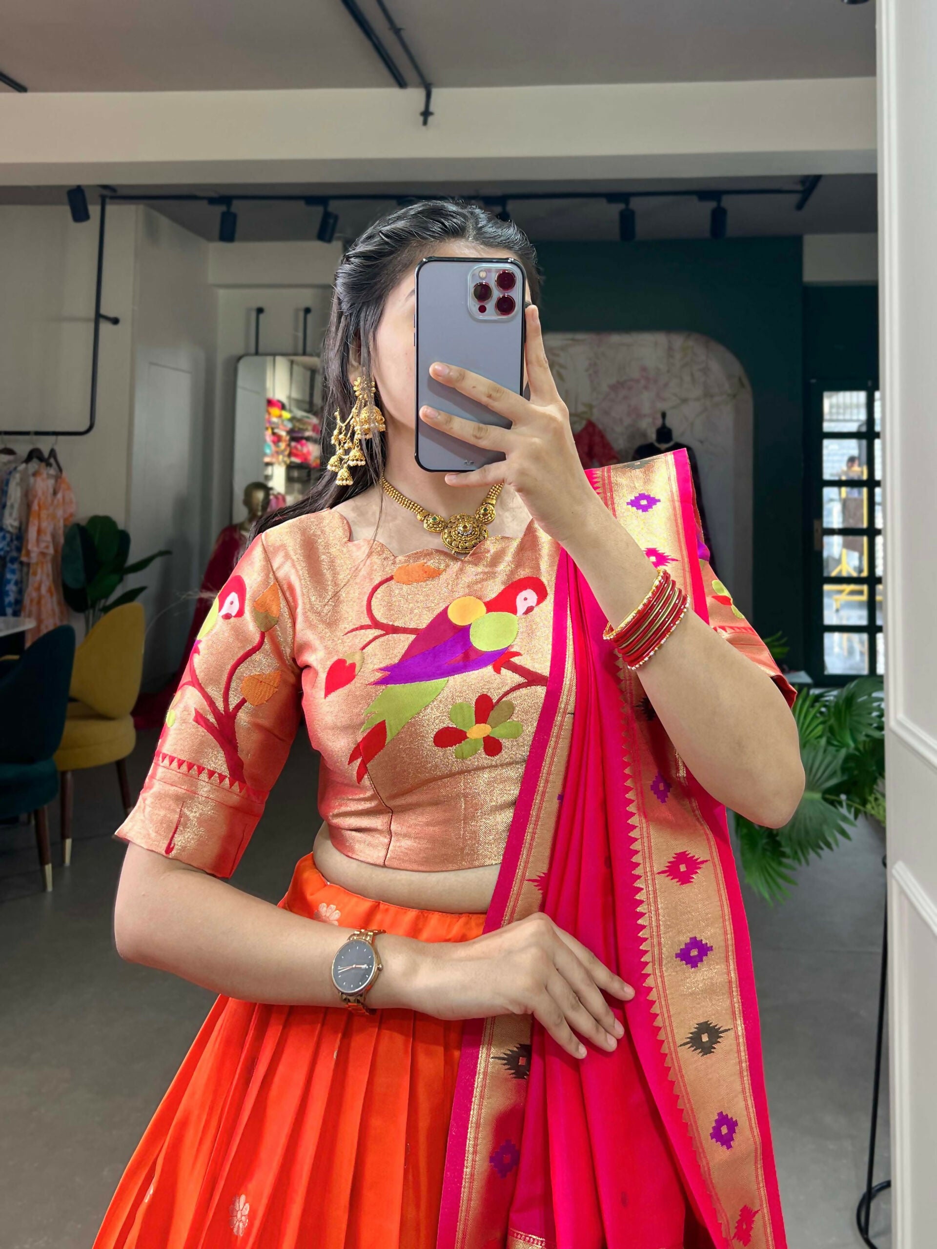 Vastranavya Perfect Classic And Contemporary Fashion Paithani Lehenga Choli - Red - Distacart