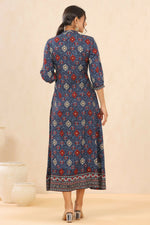 Thumbnail for Juniper Indigo Floral Printed Rayon Maxi dress with Lace Work - Distacart