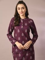 Thumbnail for Myshka Women's Violet Embellished Raglan Sleeve Party Top - Distacart