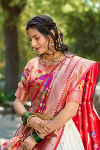 Thumbnail for Vastranavya Perfect Classic And Contemporary Fashion Paithani Lehenga Choli - White
