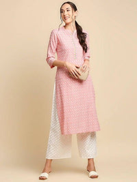 Thumbnail for Anubhutee Peach-Coloured & White Khari Printed Straight Kurta - Distacart