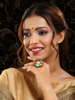 Thumbnail for Ruby Raang Gold Polished Multi-Color Navratan Cocktail Ring