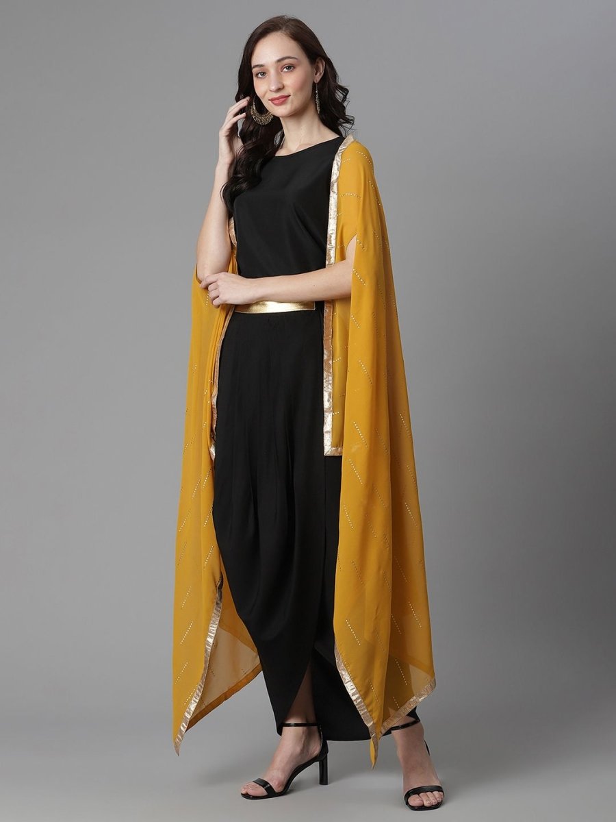Ahalyaa Women's Black Crepe Top Skirt With Shrug - Distacart