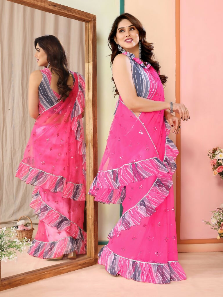 Partywear Designer Pink Net Fancy Saree - Dyuti