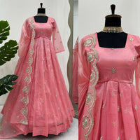Thumbnail for Preksha Creation Women Gown Silk Organza With Thread Sequin With Dupatta And Pant