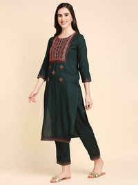 Thumbnail for Anubhutee Green & Beige Embroidered Kurta with Palazzos - Distacart