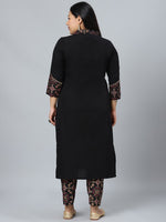 Thumbnail for Sztori Plus Size Geometric Printed Shirt Collar Straight Kurta With Trousers - Distacart