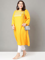 Thumbnail for Sztori Plus Size Floral Embroidered Sequinned Straight Kurta - Distacart