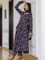 Thumbnail for Anouk Purple Floral Printed Empire Pure Cotton Anarkali Kurta With Pyjama & Dupatta - Distacart