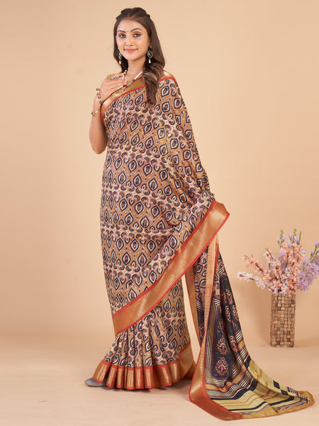 NOZ2TOZ Women's Dola Silk Beige Woven Design Designer Saree With Blouse Piece - Distacart