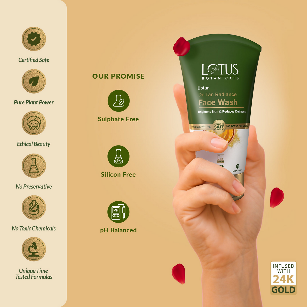 Lotus Botanicals Ubtan De-Tan Radiance Face Wash Infused with 24K Gold Rejuvenated Skin