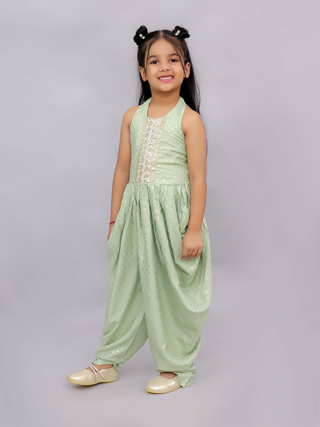 Lil Drama Fusion Fair Girls Green Dhoti Jumper