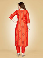 Thumbnail for Jyoti Fashion Women's Orange Viscose Rayon Embroidered Kurta Pant Set - Distacart