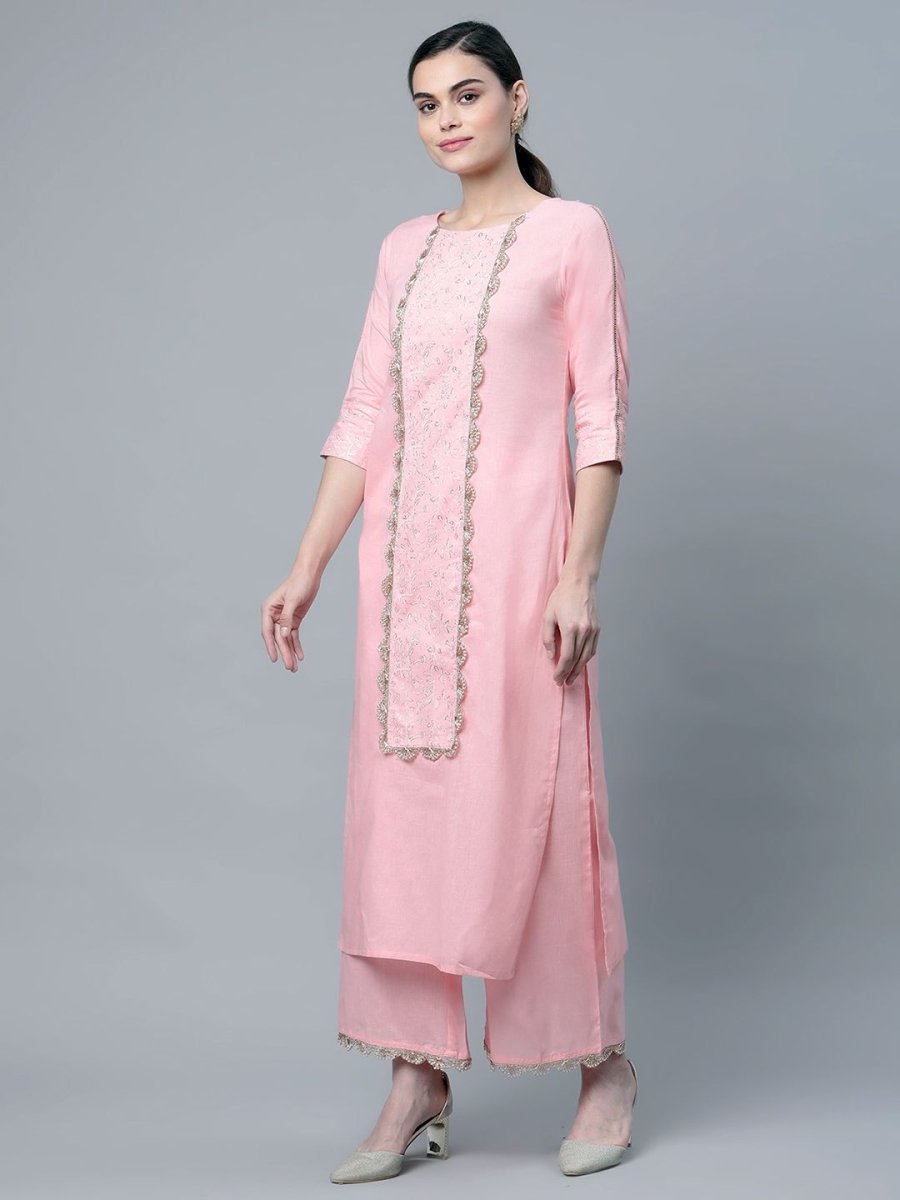 Ahalyaa Women's Baby Pink Pure Cotton Printed Kurta Palazzo Set