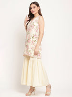 Thumbnail for Ahalyaa Women's Beige Crepe Digital Floral Print Kurta Sharara Set with Dupatta - Distacart