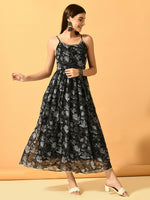 Thumbnail for Myshka Women's Black Fit and Flare Party Dress - Distacart