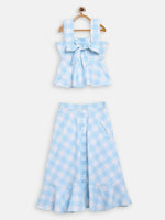 Thumbnail for Ahalyaa Sky Blue Rayon Checked Kids Top With Skirts For Girls - Distacart