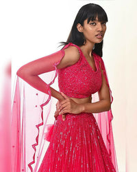 Thumbnail for Jyoti Fashion Women's Rani Pink Double Layer Net Sequins Designer Lehenga Choli Set