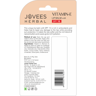 Jovees Vitamin E Lip Balm SPF 15 - Distacart
