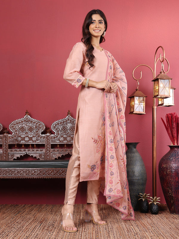 Varanga Women Pure Kantha Hand Embroidered Kurta Set With Embroidered Dupatta - Distacart