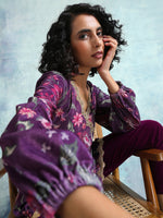 Thumbnail for trueBrowns Wine Printed Velvet Lace Co-Ord Set - Distacart