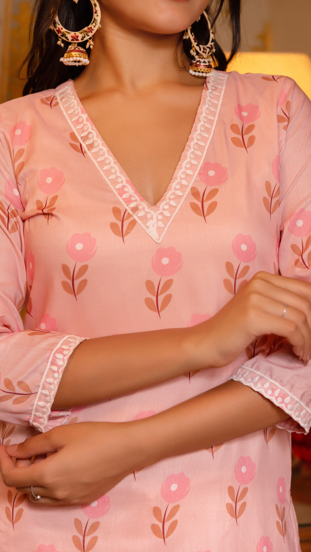 Pomcha Jaipur Gaurangi Peach Muslin Printed Suit Set