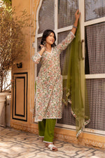 Thumbnail for Pomcha Jaipur Gaurangi Floral Print Cotton Green Suit Set - Distacart