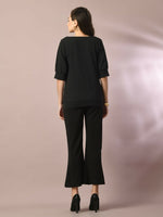 Thumbnail for Myshka Women's Black Solid Boat Neck Party Top - Distacart