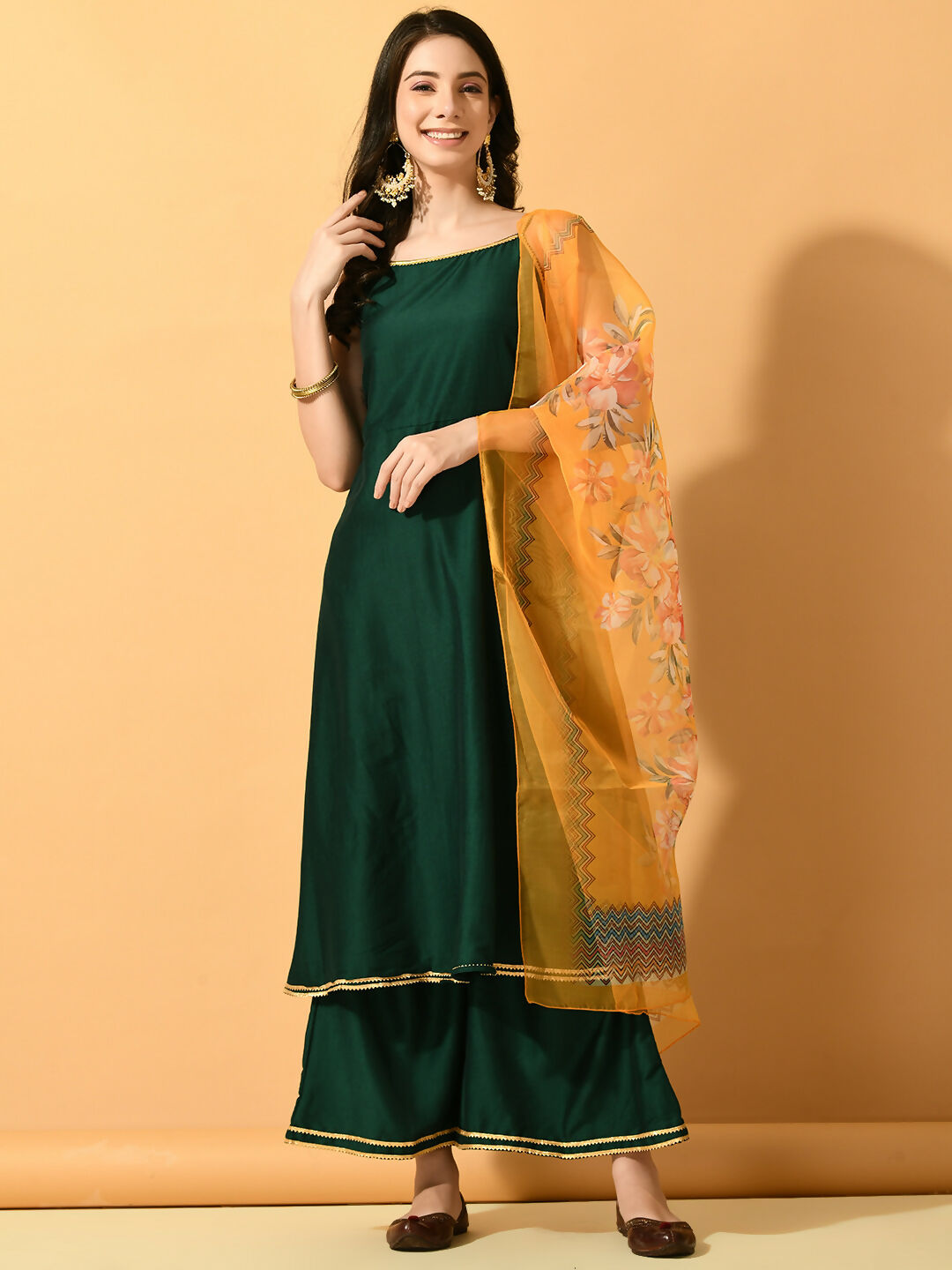 Myshka Women's Green Solid Party Kurta Sets - Distacart