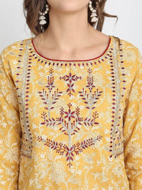 Thumbnail for Anubhutee Yellow Ethnic Motifs Printed Panelled Pure Cotton Kurta with Salwar & With Dupatta - Distacart