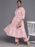 Thumbnail for Sztori Plus Size Floral Printed Gotta Patti Pure Cotton A Line Kurta with Trousers - Distacart
