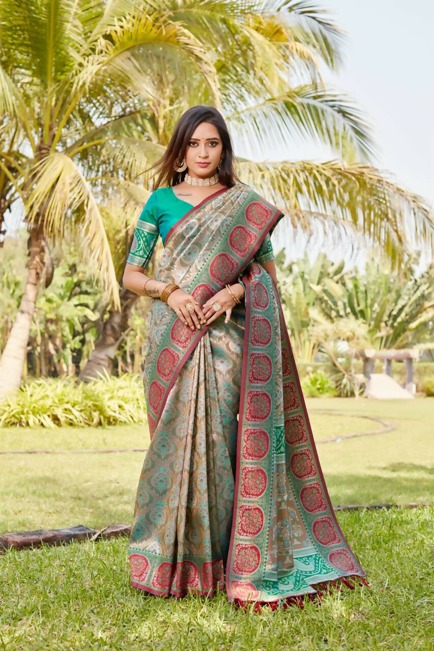 Vastranavya Boutique Collection Kanjivaram Soft Silk Saree With Unstitched Blouse - Brown - Distacart