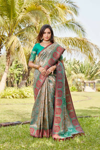 Thumbnail for Vastranavya Boutique Collection Kanjivaram Soft Silk Saree With Unstitched Blouse - Brown - Distacart