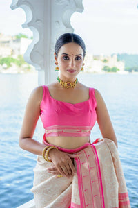 Thumbnail for Aastha Fashion Off White Woven Kanjivaram Silk Saree with Blouse - Distacart