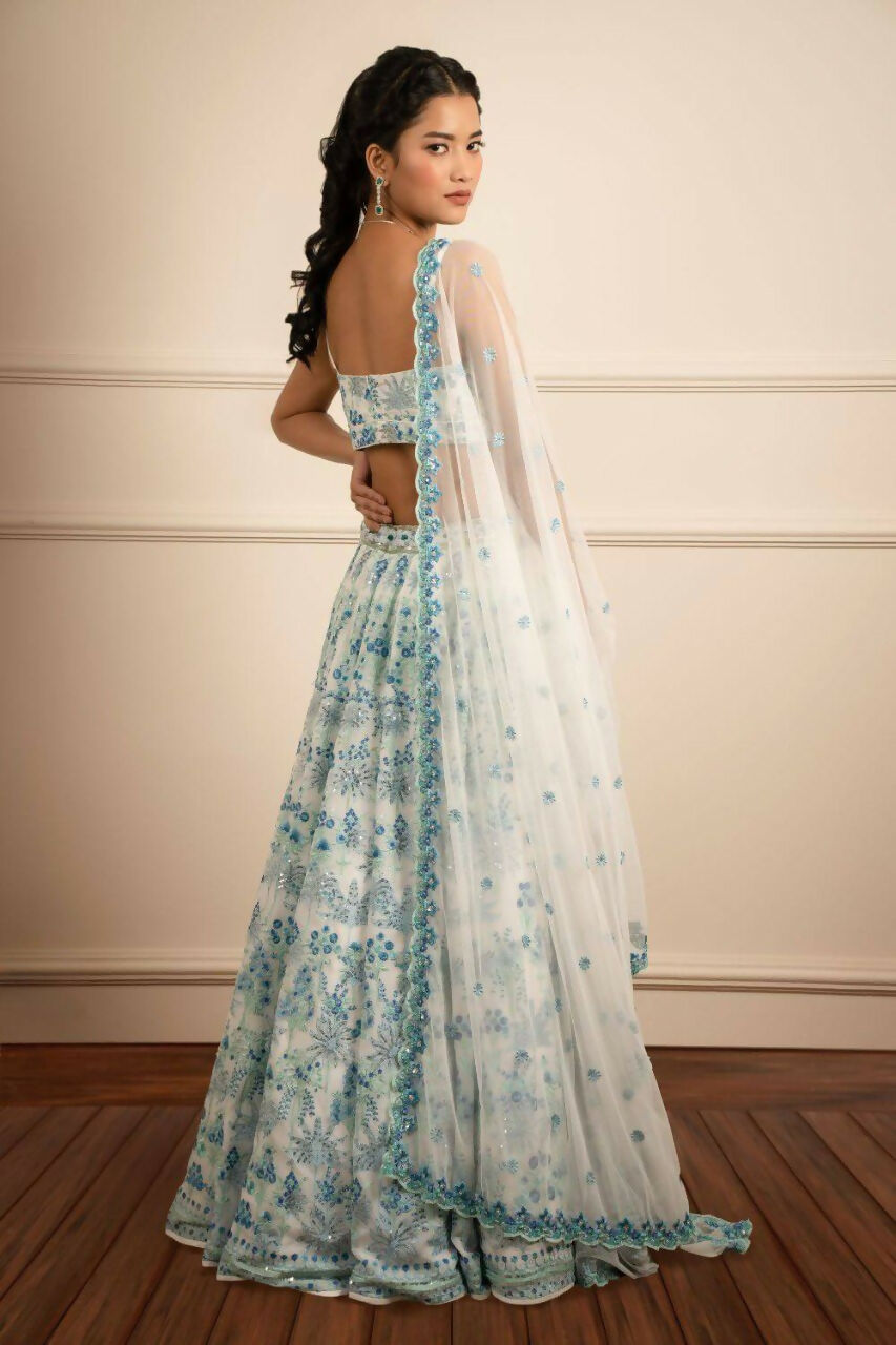 Jyoti Fashion Premium Sky Blue Faux Georgette 3MM Sequins with Thread & Jari Embroidery Lehenga Choli with Dupatta - Distacart