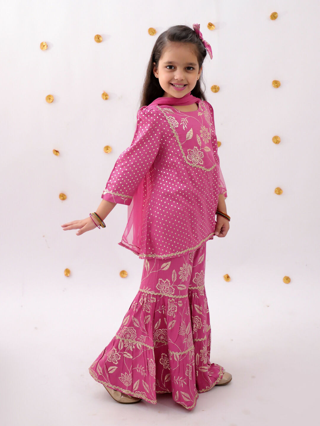 Lil Drama Khilkhilahat Pink Kurta Sharara With Dupatta Set For Girls