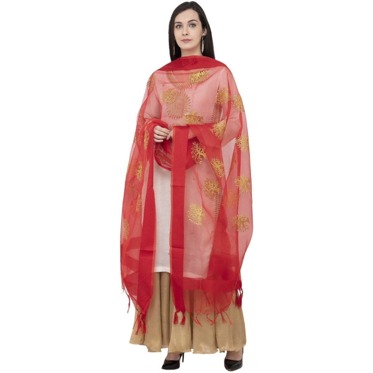 A R SILK TISSUE ZARI EMB. Fancy Dupatta Mehroon Color Dupatta or Chunni