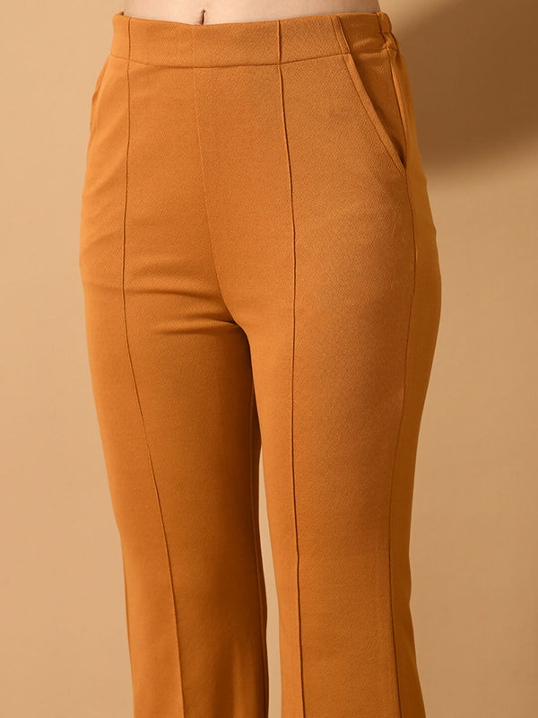 Myshka Women's Mustard Flared Party Trouser - Distacart