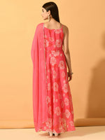 Thumbnail for Myshka Women's Pink Festive Flared Anarkali Kurta With Dupatta sets - Distacart