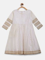 Thumbnail for Ahalyaa Off White Chanderi Anarkali Kids Kurta With Dupatta For Girls - Distacart