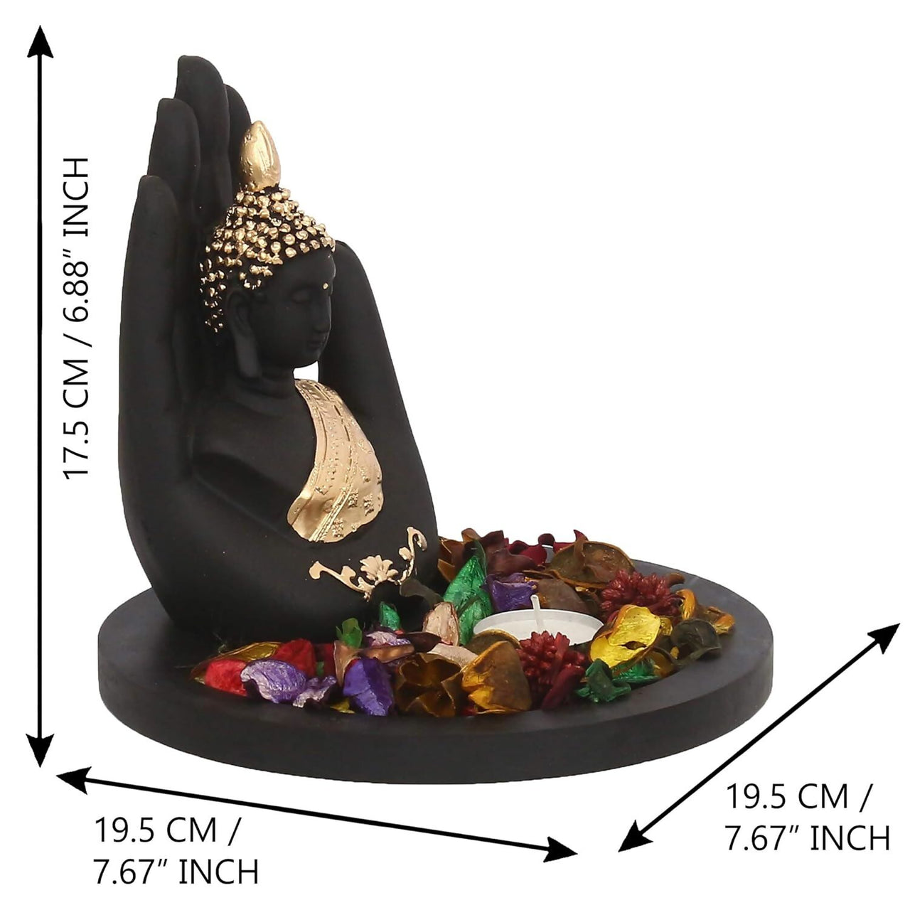 eCraftIndia Black and Golden Polyresin Palm Buddha Statue - Distacart