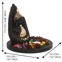 Thumbnail for eCraftIndia Black and Golden Polyresin Palm Buddha Statue - Distacart