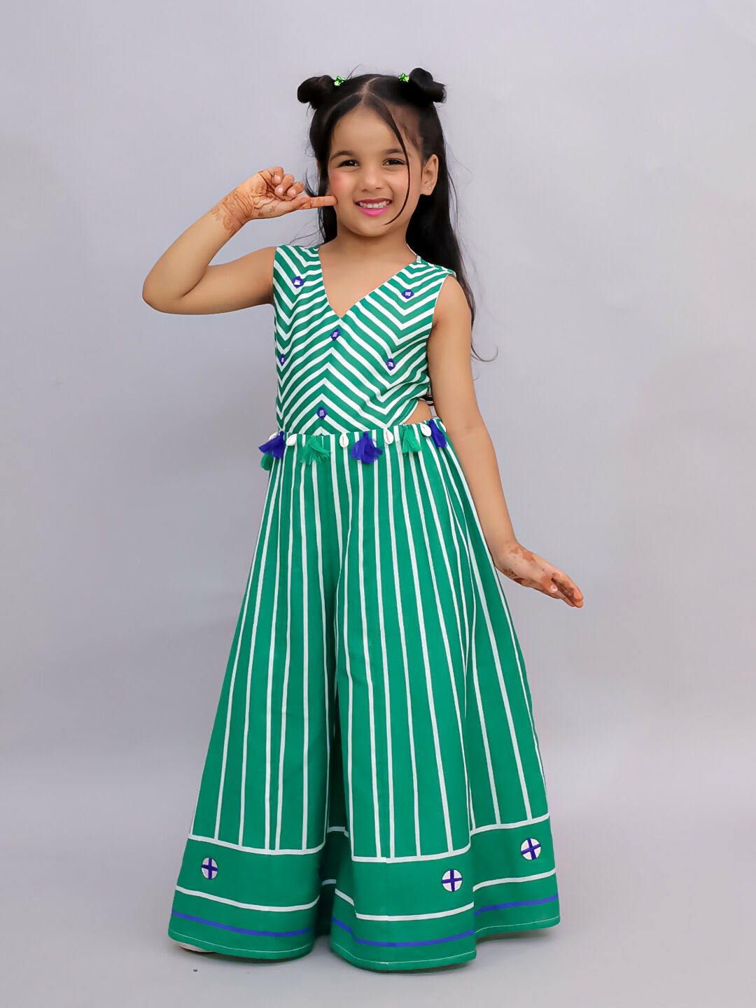 Lil Drama Shor-Gul Green Jumpsuit For Girls