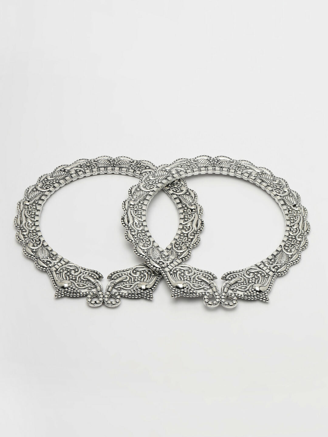 NVR Women's Set of 2 Silver-Toned German Silve Oxidised Elephant Design Handcrafted Bangles - Distacart