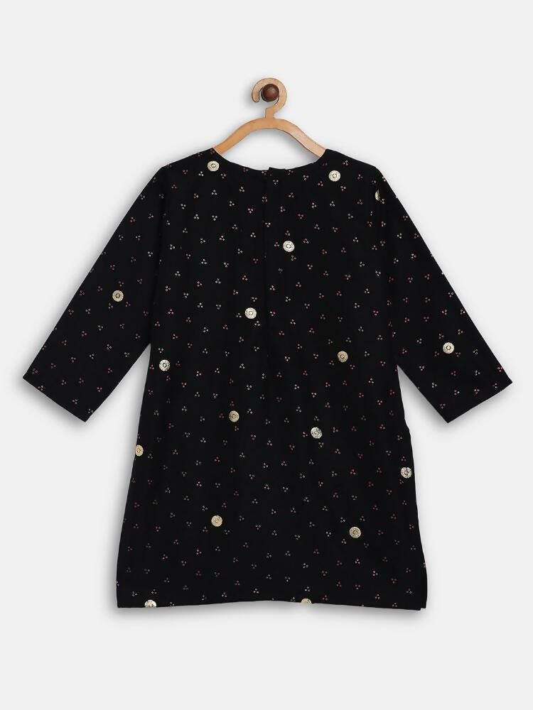 Ahalyaa Black Crepe Kids Kurta Pants With Dupatta For Girls - Distacart