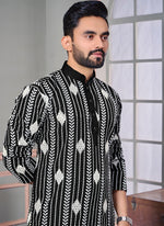 Thumbnail for Prazu Fashion Black Linen Embroidered Kurta