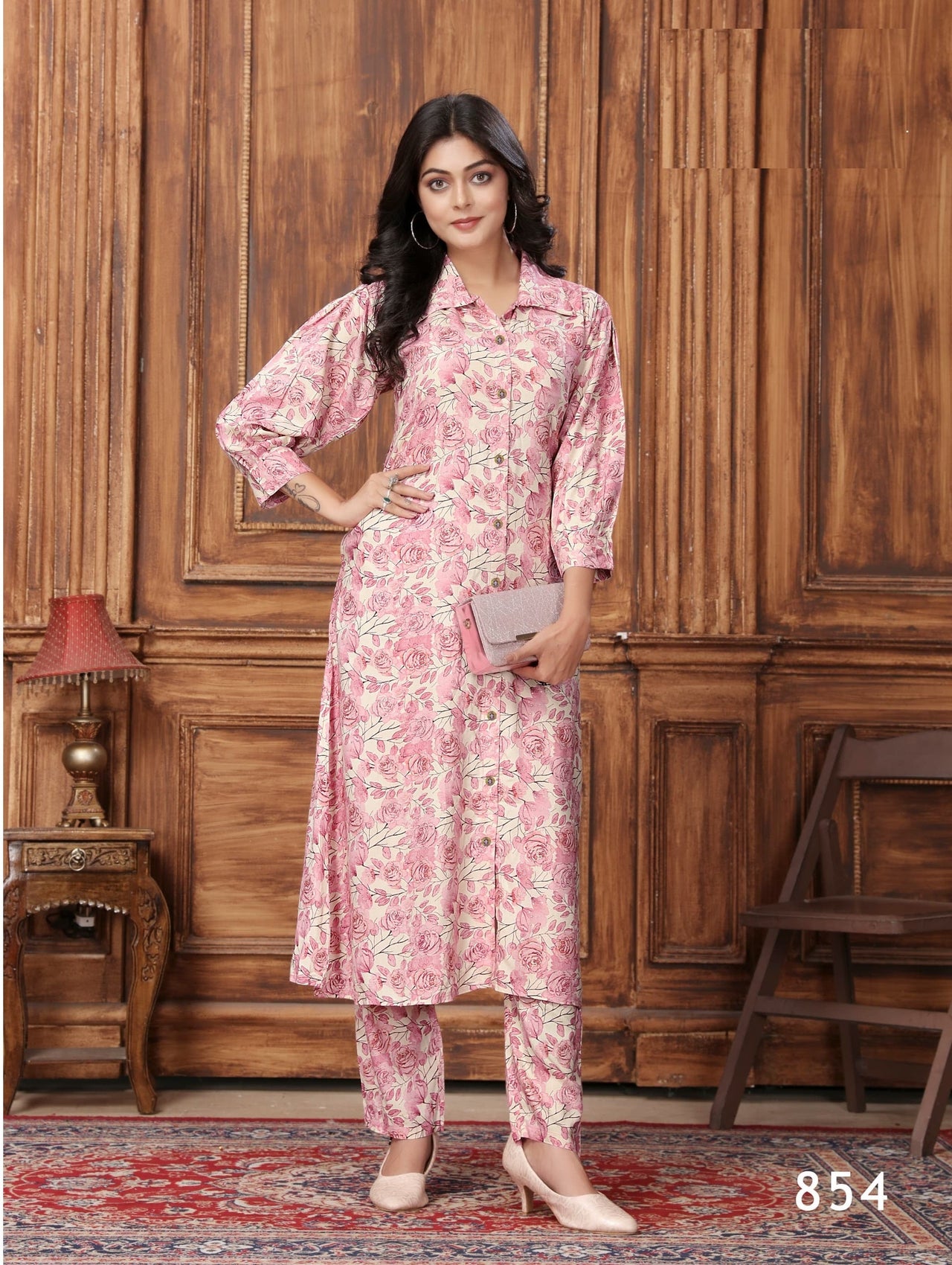 NOZ2TOZ Women Party Wear Flower Printed Co-Ord Set With Pant - Pink