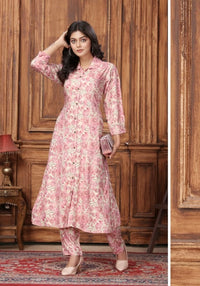 Thumbnail for NOZ2TOZ Women Party Wear Flower Printed Co-Ord Set With Pant - Pink