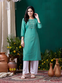 Thumbnail for Lyush Women Party Wear Hand Embroidery Worked Kurta With Pant - Light Green